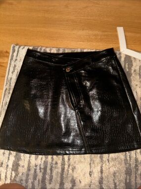Aqua Black Croc-Embossed Faux Leather Mini Skirt
